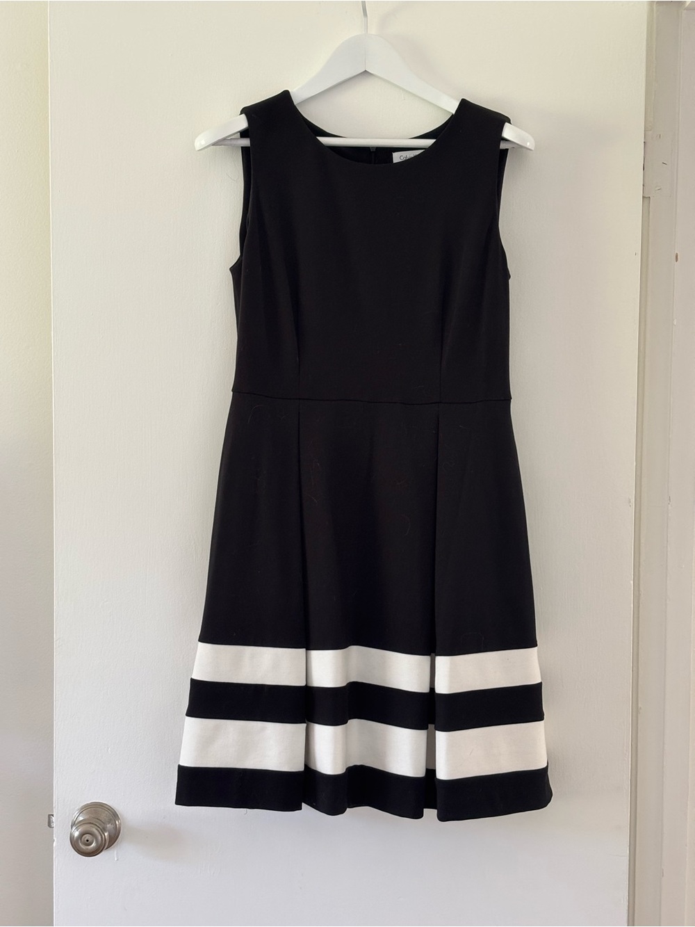 Calvin Klein Black Sleeveless Dress with White Striped Hem 10. Belt not included